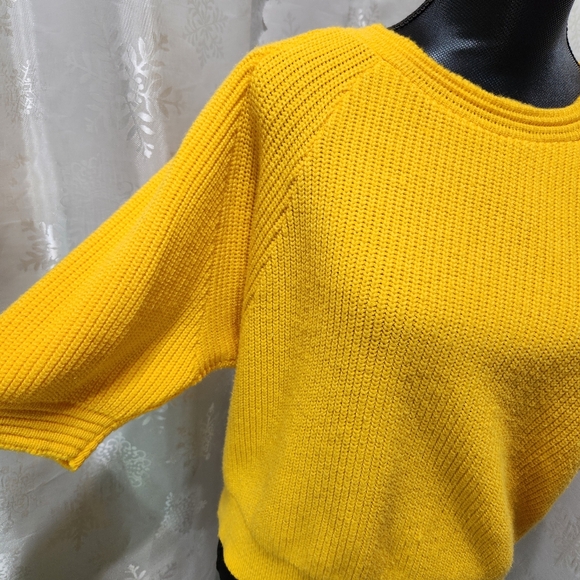 VTG 80s Sears JUNIOR BAZAAR Sunshine Yellow Dolman Sleeves Knit Sweater (36) - Picture 7 of 11